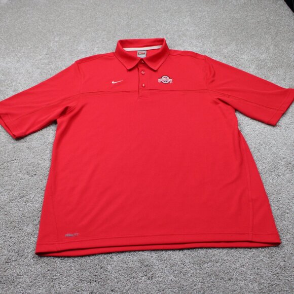 Nike Ohio State Buckeyes Polo Shirt Men Medium Red FitDry Polyester S/S Pullover - Picture 2 of 15